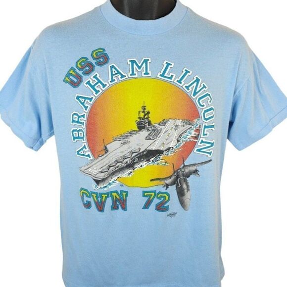 USS Abraham Lincoln T Shirt Mens Size Small Vintage 80s Navy Aircraft Carrier - Picture 1 of 8
